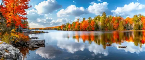 Fall maples and still water on a Huntsville lake